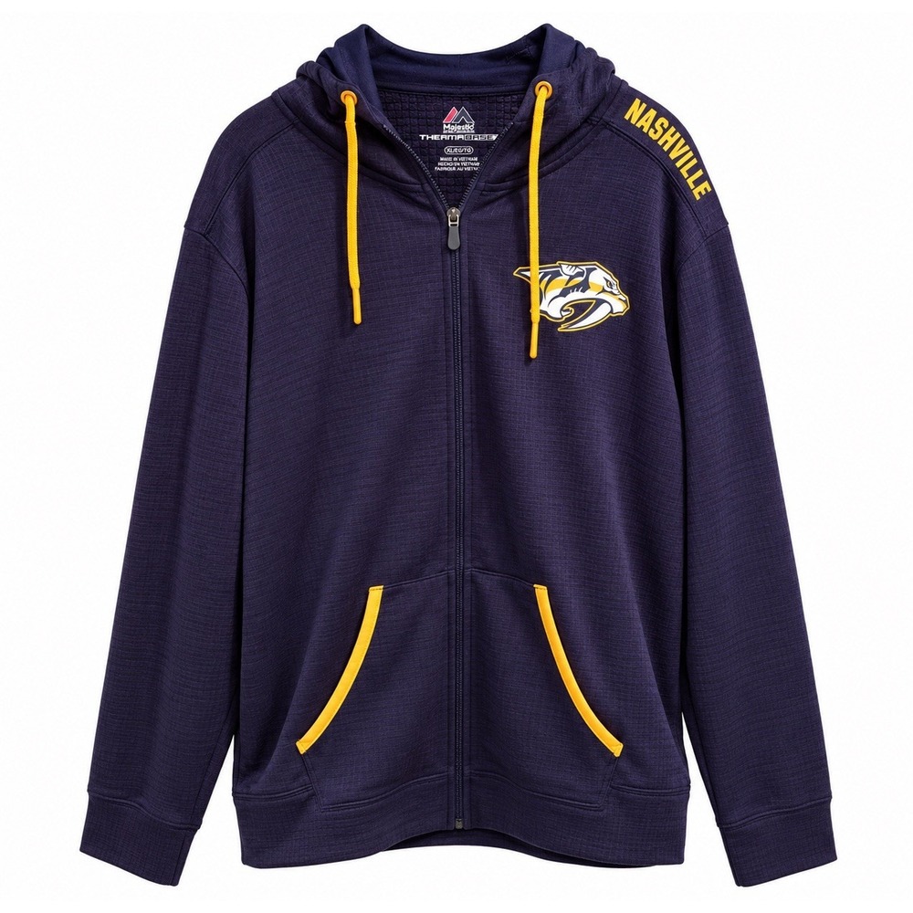 Nashville Predators Majestic Therma Base Full Zip Hoodie NHL Jacket XL Blue